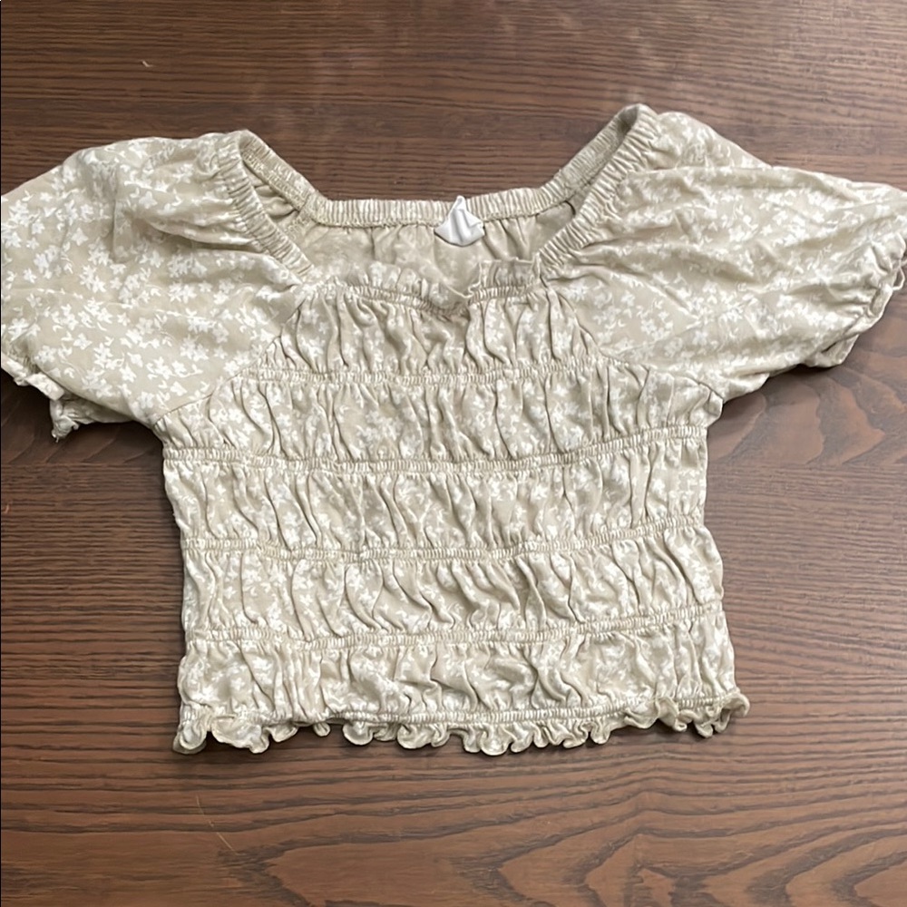 GAP Cream Puff Sleeve Smocked Crop Blouse